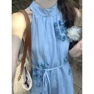 Vestido Largo Halter con Estampado Floral Estilo Francés, Transpirable, de Chifón, para Playa, Vacaciones de Verano - Product Image 4