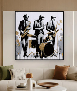 Pintura al Óleo <span class=keywords><strong>de</strong></span> Banda <span class=keywords><strong>de</strong></span> Jazz con Detalles en Dorado, Arte <span class=keywords><strong>Pop</strong></span> Musical en Blanco y Negro y Dorado, Cuadros Decorativos <span class=keywords><strong>de</strong></span> Pared para Amantes <span class=keywords><strong>de</strong></span> la <span class=keywords><strong>Música</strong></span> - Product Image 2