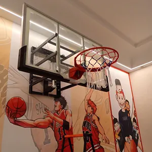 Backboard Outdoor Indoor Height Adjustable Wall Mounted Electric Lifting Basketball Stand With Toughened Backboard