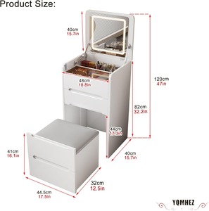 Ensemble de <span class=keywords><strong>coiffeuse</strong></span> moderne en bois avec miroir LED à luminosité réglable et <span class=keywords><strong>tabouret</strong></span> rembourré <span class=keywords><strong>pour</strong></span> chambre ou hôtel - Product Image 3