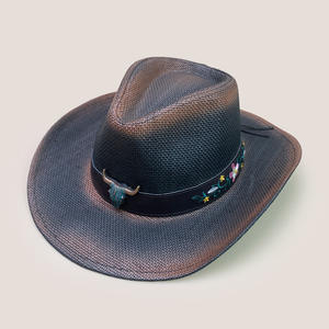 Nouveau design hommes été pêche en plein air fête large bord Cowboy chapeaux de <span class=keywords><strong>paille</strong></span> Vintage Simple Western Jazz Fedora <span class=keywords><strong>chapeau</strong></span> de <span class=keywords><strong>paille</strong></span> avec des bandes - Product Image 5