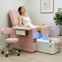 Fauteuil de pédicure et de manucure de luxe rose pour salon, avec fonction spa et massage