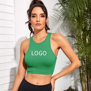 <span class=keywords><strong>Tank</strong></span> Top Wanita Polos Tanpa Jahitan, Bahan Rajut Rib Elastis, Model Streetwear Kasual Tanpa Lengan - Product Image 1