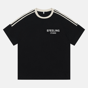 T-Shirt da Uomo Personalizzata in Stile Retrò Americano, Casual, in Cotone a Righe, Design alla <span class=keywords><strong>Moda</strong></span> - Product Image 1