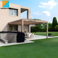 Özel Tasarım Su Geçirmez Veranda Örtüsü Motorlu Panjurlu Biyoklimatik Pergola 5x7m Entegre Aydınlatma ve Fermuarlı Perdelerle