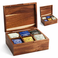 Boîte de rangement pour sachets de thé en bois d'acacia de qualité supérieure avec couvercle transparent, 6 compartiments, organisateur de thé pour comptoir de cuisine