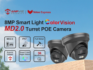 Free Shipping US Stock 2 Pieces Black 8MP PoE Camera Strobe Light and Audio Alarm Metal Turret <b>Security</b> Camera Built in Mic - Product Image 2