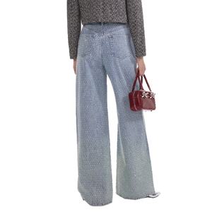 Wholesale Fashion Casual Distressed Women's Jeans Vintage <b>Light</b> <b>Blue</b> Wash Loose Straight Women's Rhinestone Jeans - Product Image 2