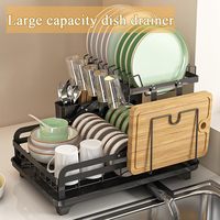 OEMODM Égouttoir à vaisselle détachable en acier inoxydable à 2 niveaux, avec égouttoir à assiettes, planche à découper et porte-couverts, organisateur de cuisine