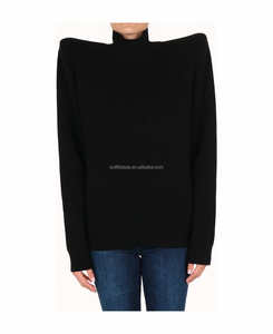 Phóng đại vuông miếng đệm vai trên hiệu ứng cao cổ áo len Vuông Dài Tay Áo unisex phụ nữ người đàn ông Đen Chùa Áo len - Product Image 1