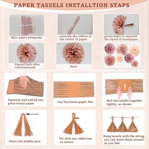 Decoraciones de <span class=keywords><strong>Cumpleaños</strong></span> para Mujer, Globos de Fiesta Rosa Pálido Retro, Pancarta Boho de <span class=keywords><strong>Feliz</strong></span> <span class=keywords><strong>Cumpleaños</strong></span>, Pompones de Papel, Guirnalda de Borlas - Product Image 5