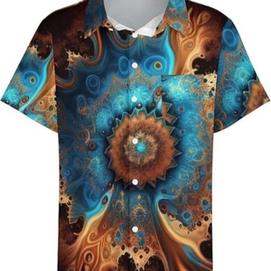 Chemise à manches courtes à col montant, motif totem arc-en-ciel psychédélique mystérieux hawaïen, tie-dye, avec poche à revers, logo personnalisé, ODM - Product Image 4