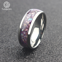 Bague en tungstène argentée de 8 mm avec incrustation de coquille d'ormeau violette plaquée or 18 carats, alliance tendance unisexe