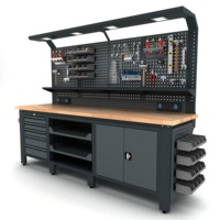 Banc de travail industriel en métal robuste Proline Plus+ Combo 2602 |   Plateau de table en bois de hêtre de qualité supérieure, fabricant turc