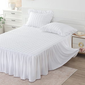Jupe de lit de luxe <span class=keywords><strong>blanche</strong></span> à volants, protège-matelas matelassé avec bande élastique, couleur unie, doux pour <span class=keywords><strong>la</strong></span> <span class=keywords><strong>peau</strong></span> - Product Image 4