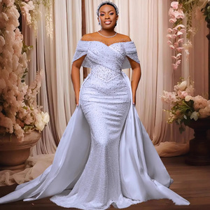 Abito da sposa a sirena di lusso 2026 con maniche aperte e pizzo perlato - Product Image 1
