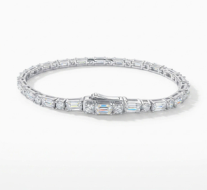 Women's Yellow Gold Plated Tennis <b>Bracelet</b> With Baguette Cut Moissanite Channel Setting Luxury Geometric Design Wedding Jewelry - Product Image 2
