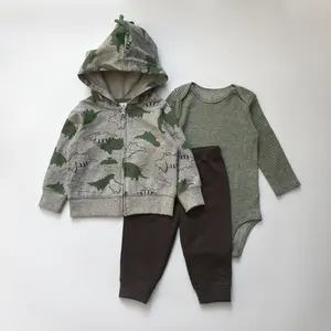 Set baju monyet bayi baru lahir, 3 buah lengan panjang katun