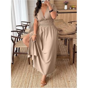 Vestido Maxi de Talla Grande para Mujer, Cuello en V Profundo, Manga Dolman, Corte en A, Fluido, para Vacaciones de Verano - Product Image 3