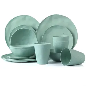 Комплект зеленой посуды Lekoch, 16 шт., меламиновая посуда из бамбукового волокна для пикника