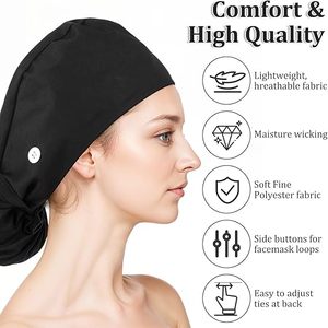 Working Scrub Cap With Button Ribbon Tie Sweatband Nurse Doctor Ponytail <b>Pouch</b> Caps for <b>Men</b> and Women Class Style - Product Image 2