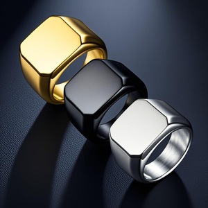 Bague géométrique gravée sur mesure, plaquée or 18 carats, en acier inoxydable, bague moderne pour homme, cadeau - Product Image 2