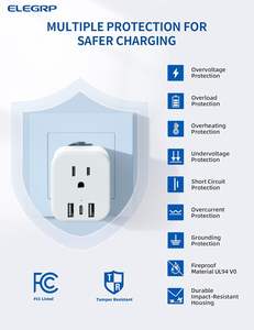 Elegrp foldable לנו סוג אירופאי נסיעות ממיר שקע מתאם רב תקע עם usb c יציאת אוניברסלי מתאם נסיעות - Product Image 2