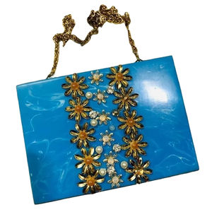 Designer-crafted Ladies Evening Bridal <b>Clutch</b> Handmade of Resin, Decorated with Stone Studs and Rhinestones in Ethnic Style - Product Image 1