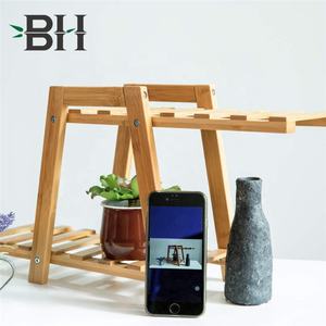 Soporte pequeño para plantas, estante de bambú de 2 niveles, macetero para plantas <span class=keywords><strong>suculentas</strong></span>, flores, rosa Ideal para umbral de ventana, interior - Product Image 5