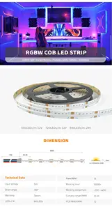 Shinesky Hot Selling COB Strip 840leds/m RGBW Led Strip Light 12/24V High Lumen COB Led Waterproof RGB Led Flexible Light Strip