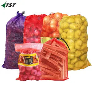 Meyve ve sebze için kırmızı yeşil file çanta örgü çanta ambalaj sebze ve meyve net çanta örgü logoları ile almanya için