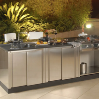 Cuisine extérieure modulaire personnalisée, moderne, écologique, ignifuge, en acier inoxydable, avec évier et tiroir coulissant