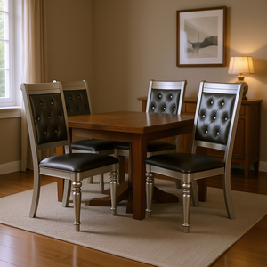 <b>Silver</b> Tufted Back Dining <b>Chairs</b> Set Of 2 Faux Leather Metal Legs Modern Design For Dining Room Furniture - Product Image 2