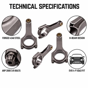 Set di Bielle Forgiate H-Beam 4340 con Bulloni <span class=keywords><strong>ARP</strong></span> 2000 3/8" per Mitsubishi Lancer EVO 4-9 4G63 - Product Image 3