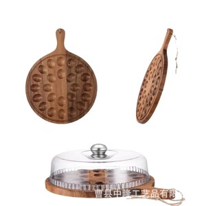 Bandeja para huevos de madera maciza con cubierta acrílica, tabla redonda para servir con asa y compartimentos para huevos rellenos y charcutería - Product Image 5