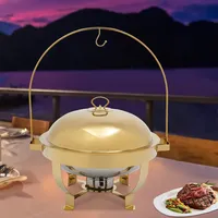 Plat de service de luxe doré 8L, ensemble de buffet en acier inoxydable, chauffe-plats rond pour événements haut de gamme, mariages, traiteurs et hôtels