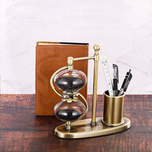 Horloge de sable rotative noire Vintage, 1 pièce, minuterie de sable avec porte-stylo en laiton - Product Image 5