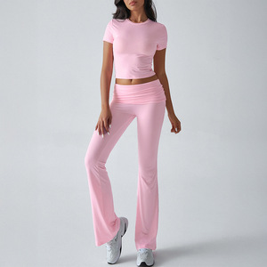 Completi Donna Estivi: T-Shirt a Maniche Corte Slim + Pantaloni Lunghi, Set Due Pezzi Casual Tinta Unita, Tuta Chic da Donna - Product Image 5