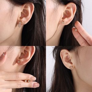 Boucles d'oreilles en alliage de zinc plaqué or, cristal, couronne, lune, forme de cœur, bijoux de fête pour femmes EH887 EH902 - Product Image 4