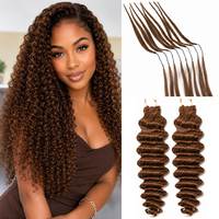 Extensions de cheveux humains Deep Curl Feather Crochet Super Double Drawn, sans perte, sans colle, installation rapide, réutilisables pour femmes noires