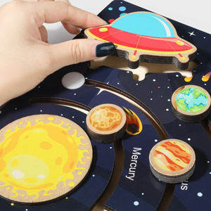 Giocattolo educativo in legno pianeti Puzzle gioco da tavolo per bambini sistema solare pianeti giocattoli di apprendimento cognitivo - Product Image 5
