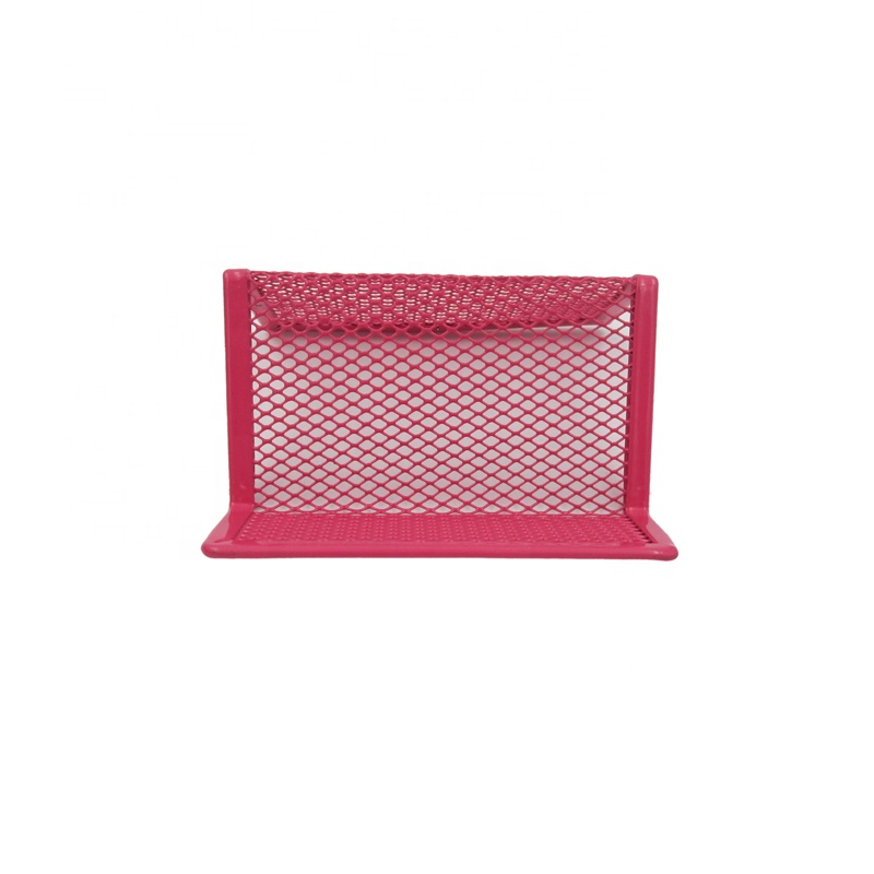 Высокое качество, розовый цвет, офисная металлическая сетчатая деловая настольная визитница