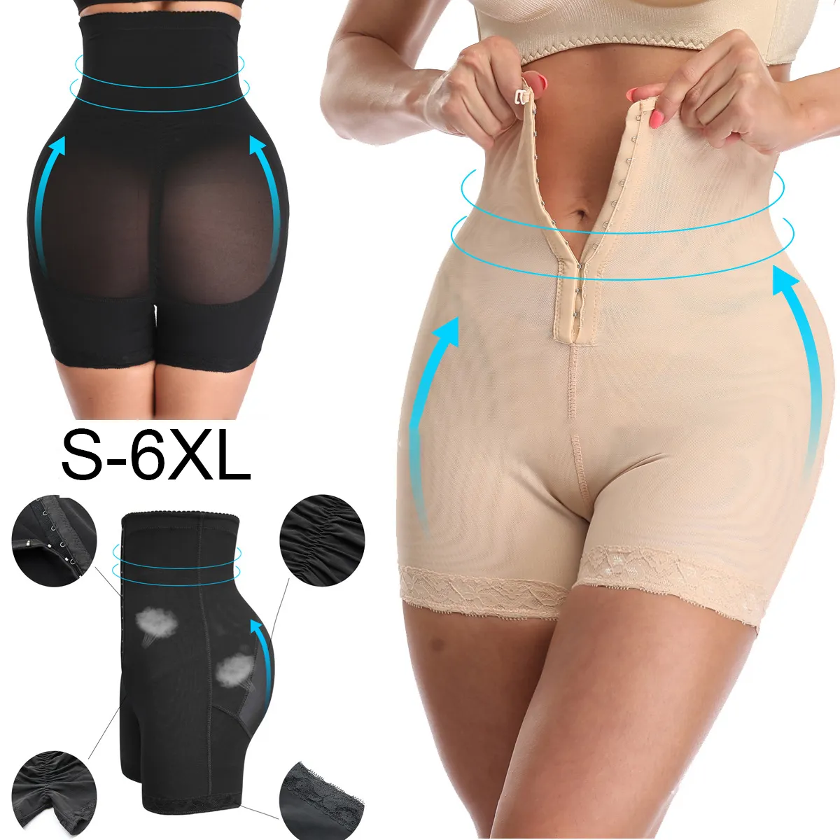 प्लस आकार महिलाओं एस Shapewear उच्च कमर शेपर शरीर स्लिमिंग Panty हुक काले मात्रा OEM
