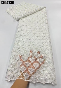 Tela de encaje <span class=keywords><strong>bordado</strong></span> de cordón de <span class=keywords><strong>guipur</strong></span> azul cielo de alta calidad <span class=keywords><strong>con</strong></span> <span class=keywords><strong>piedras</strong></span> para vestidos de novia de Senegal - Product Image 5