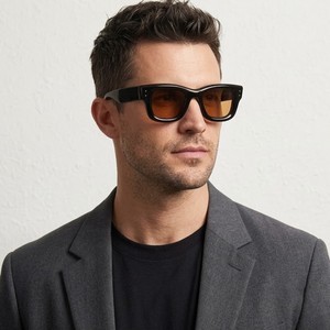 Thick-Framed <b>Square</b> <b>Sunglasses</b> Black PC <b>Frame</b> UV400 Protection Unisex Style Type 3 Sunshades - Product Image 1