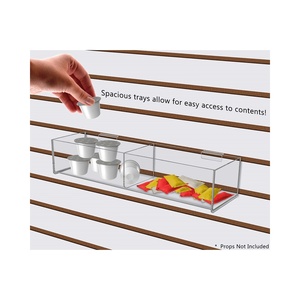 2 Compartimentos Mercancía al por menor Cubo de basura Slatwall Acrílico Bandeja al por menor Caddys Productos actuales Cajas de almacenamiento - Product Image 3