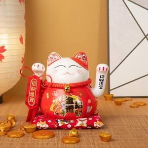 Ornements de <span class=keywords><strong>chat</strong></span> porte-bonheur en céramique blanche 6.5 pouces Statue Maneki Neko pour la décoration intérieure - Product Image 6