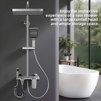 Ensemble de douche mural carré design Hyundai, avec pommeau de douche pluie et surpresseur tout en cuivre, pour salle de bain domestique, installation directe usine