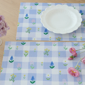 Mantel individual minimalista japonés con estampado floral morado y a cuadros amarillos, tejido, aislante del calor, antiescaldaduras, verano 2021 - Product Image 1