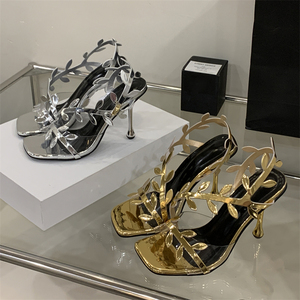 Sandales d'été à talons hauts pour femmes XSD Factory, à bout ouvert, avec décoration feuille dorée, à enfiler, design populaire - Product Image 5